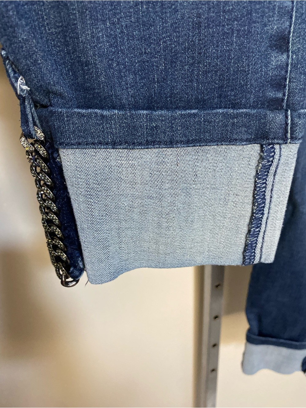 Joseph Ribkoff Dark Blue Straight Leg Jeans with Rhinestone Chain Cuff - Picture 5 of 7
